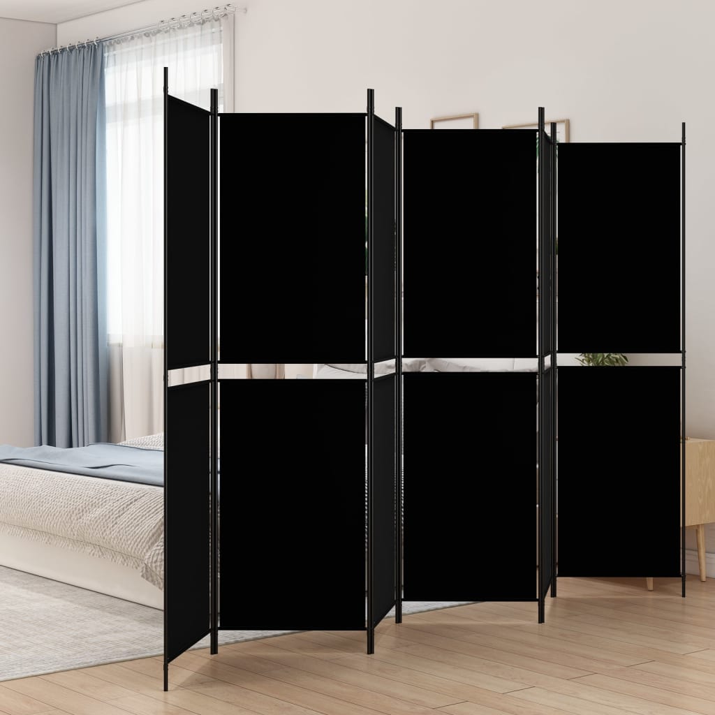 6-Panel Room Divider Black 300x200 cm Fabric - Decor Base