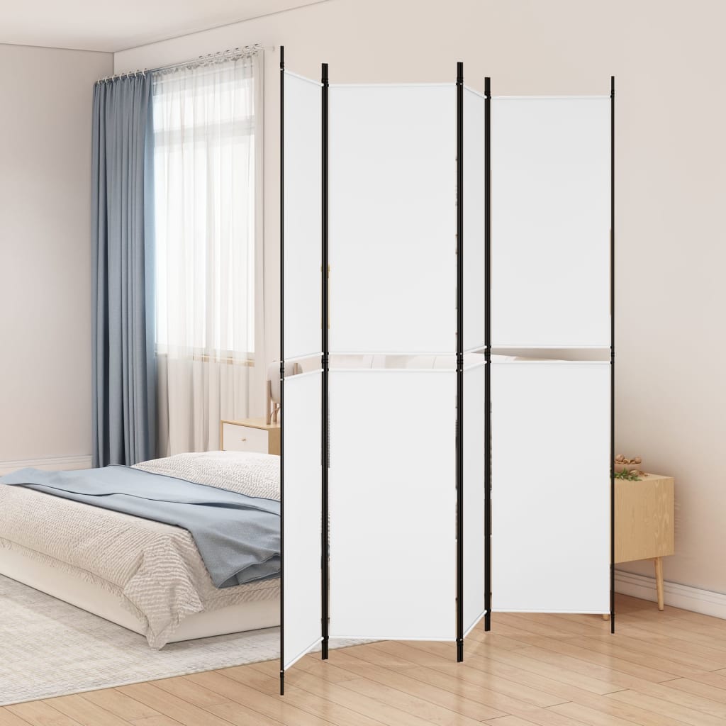 4-Panel Room Divider White 200x220 cm Fabric - R and M Furniture