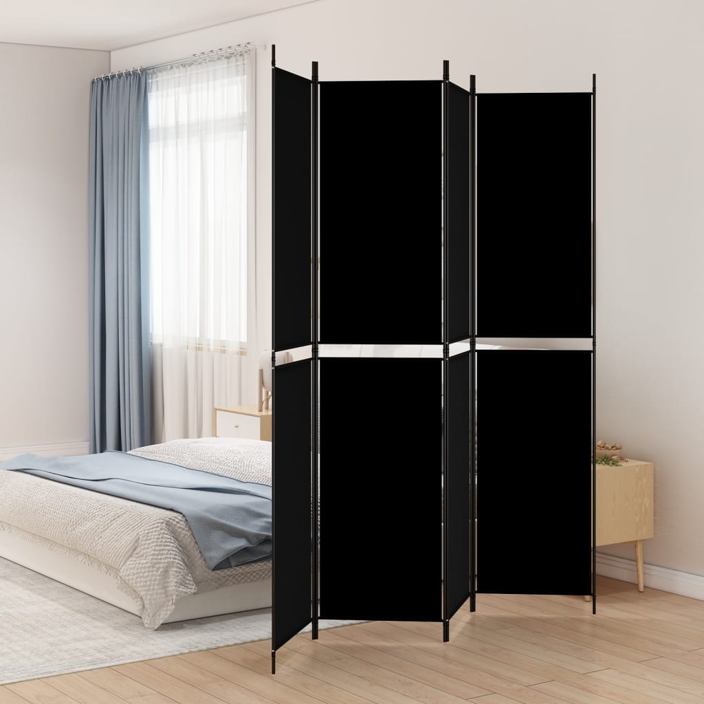 4-Panel Room Divider Black 200x220 cm Fabric - Unbeatable Bargains