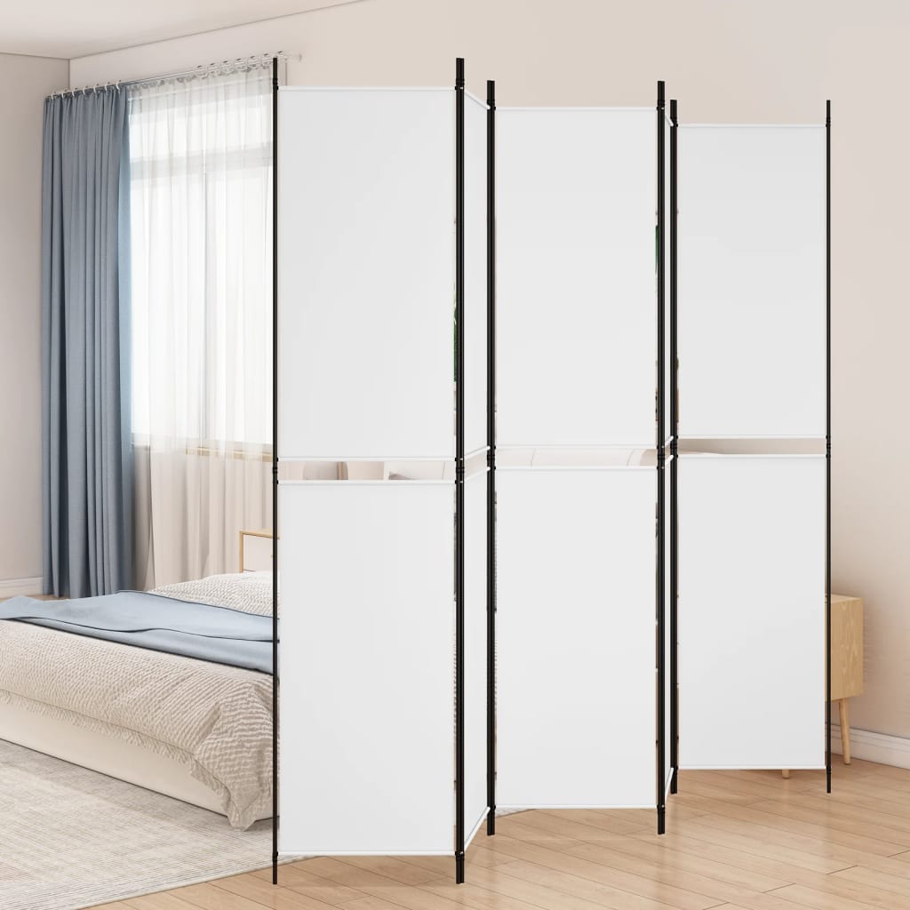 5-Panel Room Divider White 250x220 cm Fabric - Unbeatable Bargains