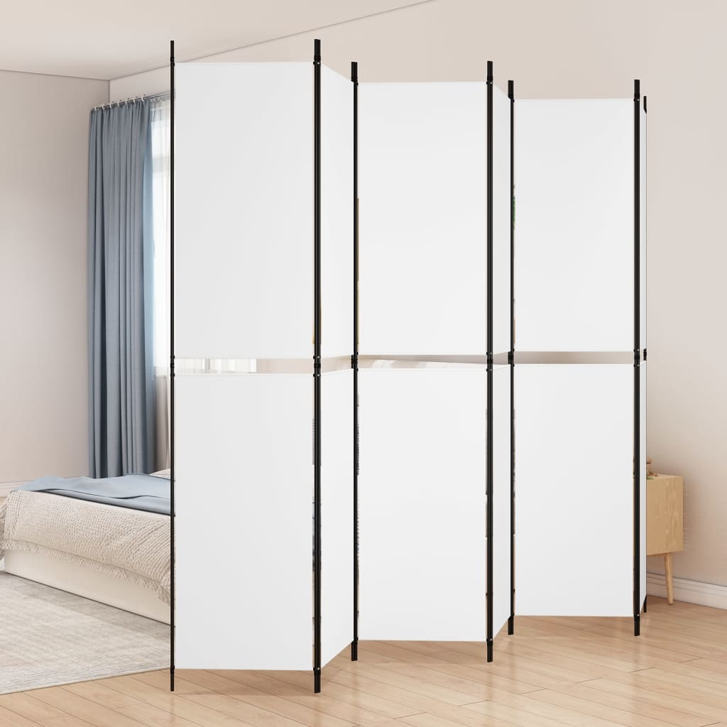 6-Panel Room Divider White 300x220 cm Fabric - Unbeatable Bargains