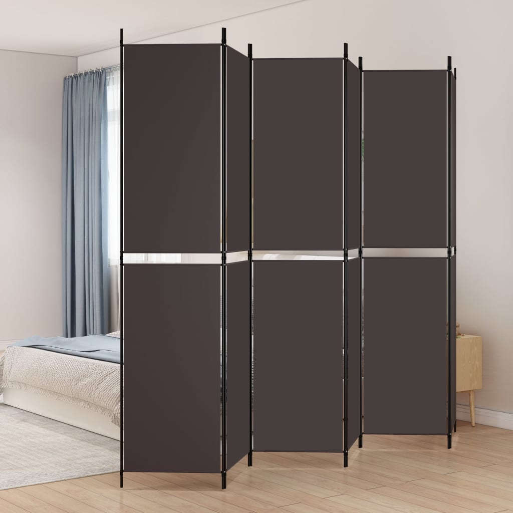 6-Panel Room Divider Brown 300x220 cm Fabric - Brittle & Co