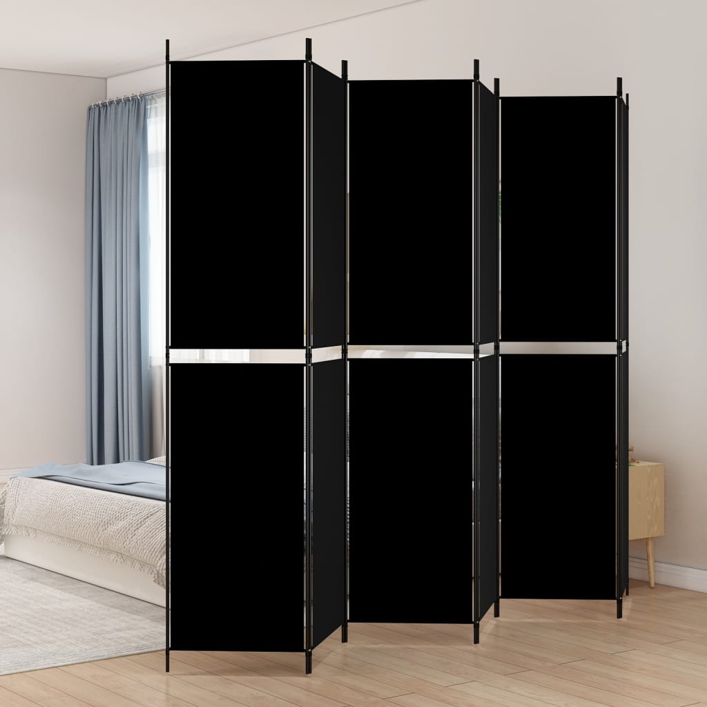 6-Panel Room Divider Black 300x220 cm Fabric - Decor Base