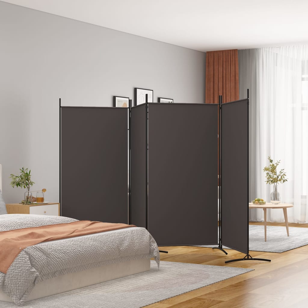 4-Panel Room Divider Brown 346x180 cm Fabric - Unbeatable Bargains
