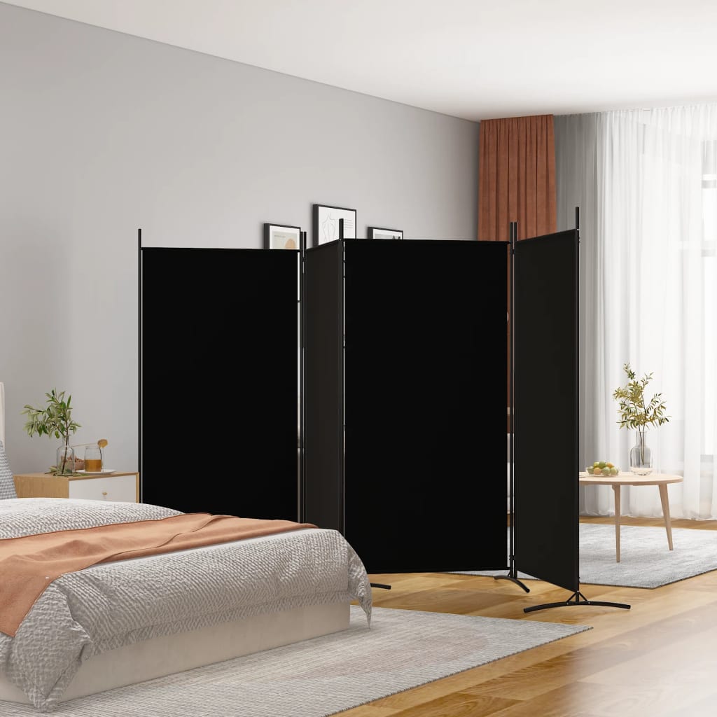 4-Panel Room Divider Black 346x180 cm Fabric - Unbeatable Bargains