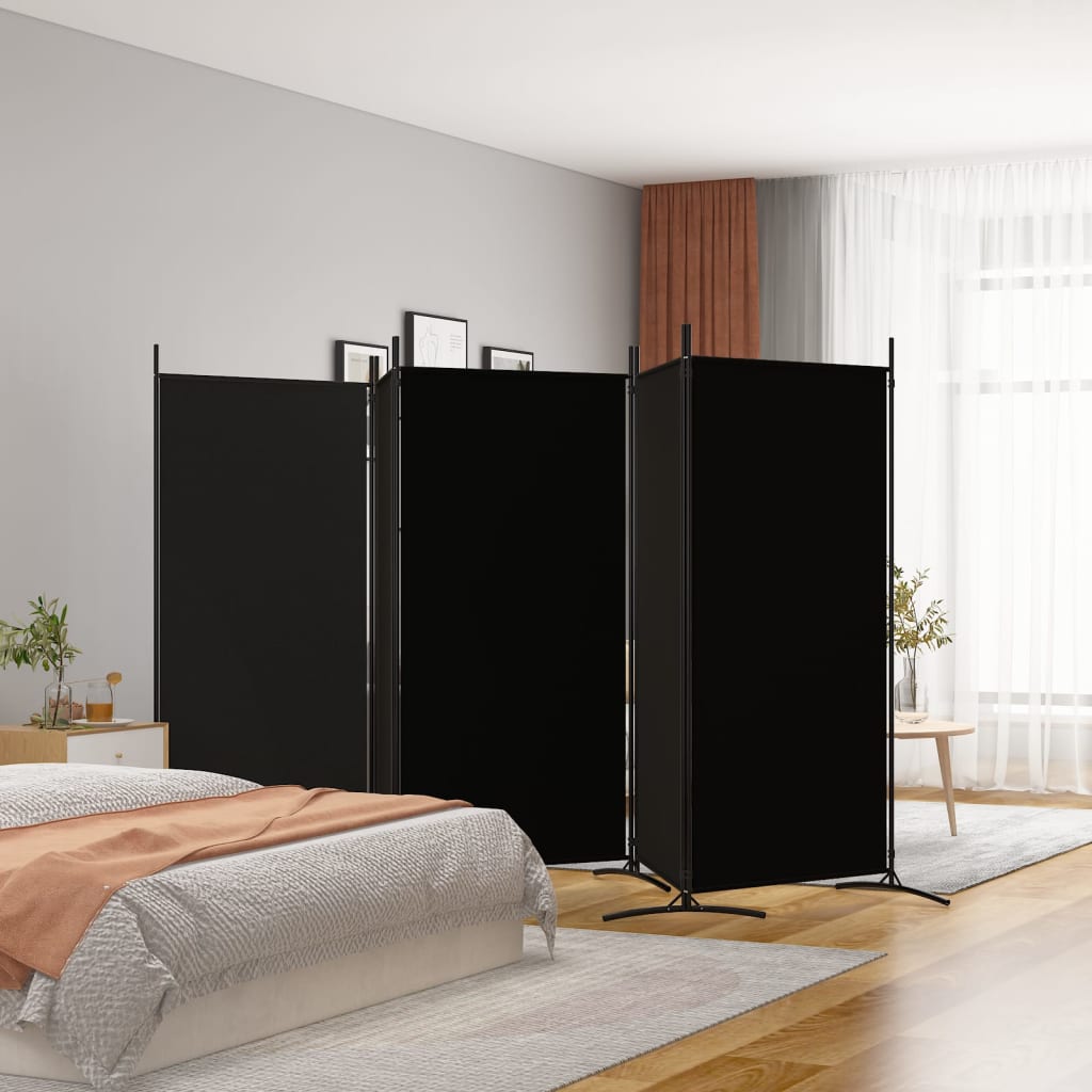 5-Panel Room Divider Black 433x180 cm Fabric - Decor Base