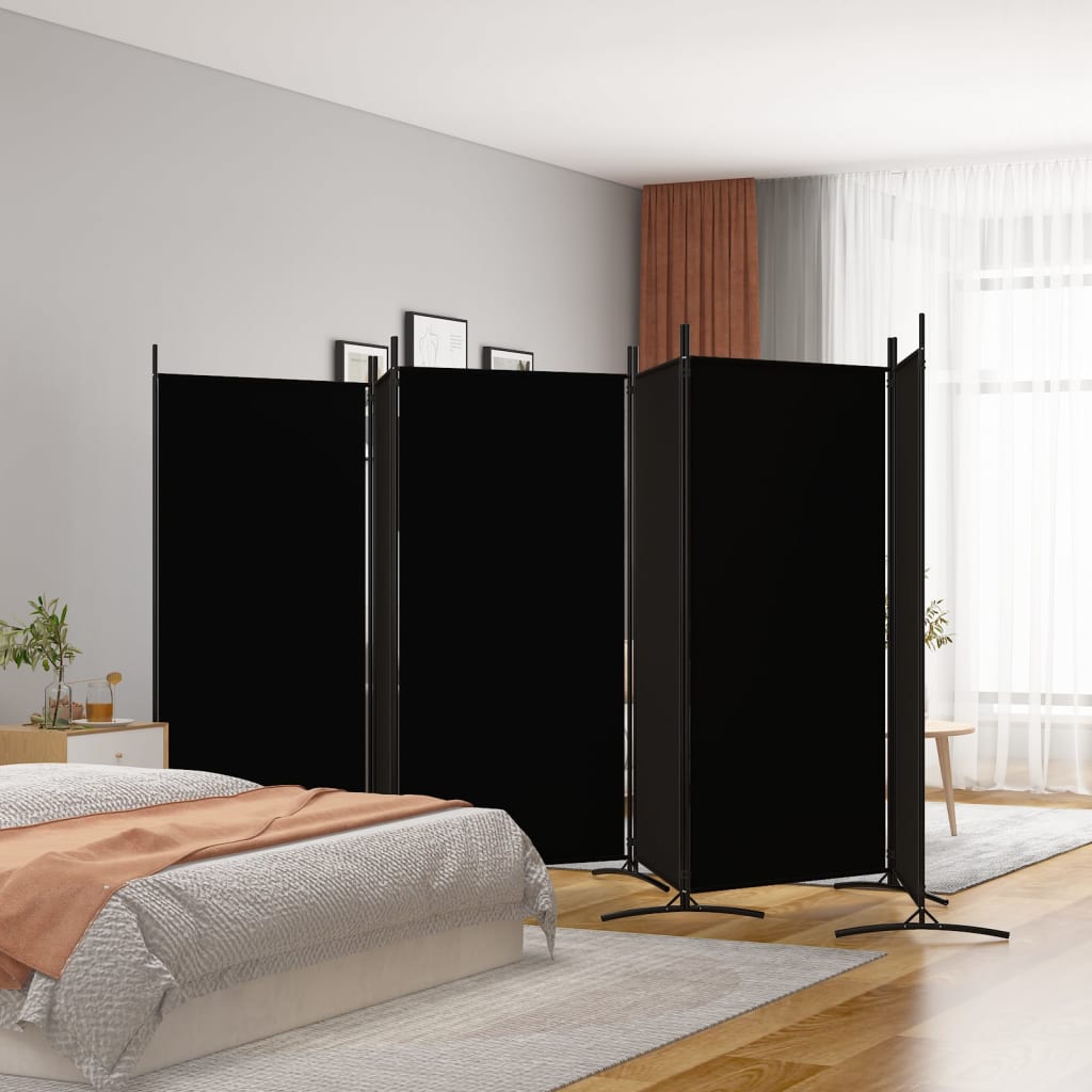 6-Panel Room Divider Black 520x180 cm Fabric - Sid & Sam