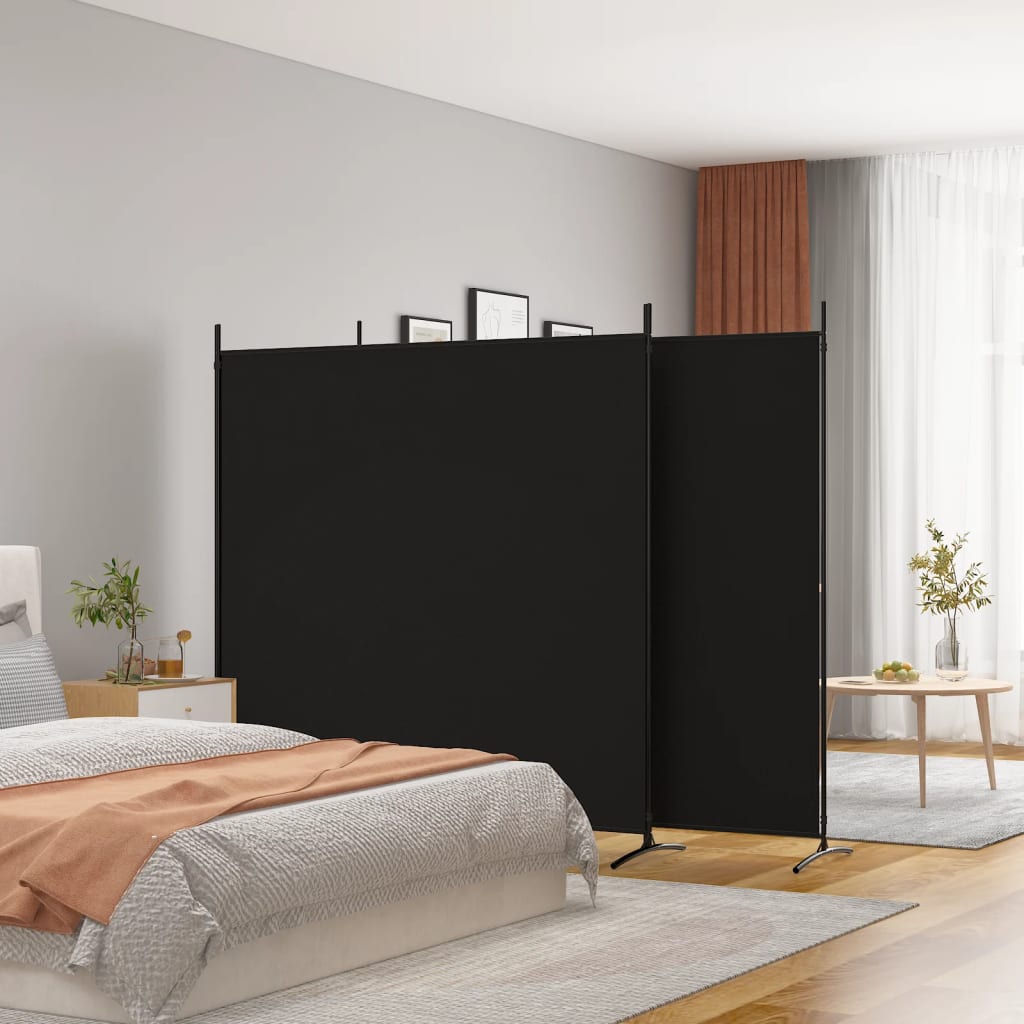 3-Panel Room Divider Black 525x180 cm Fabric - Decor Base