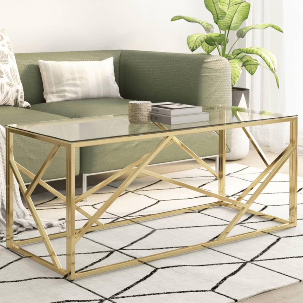 Coffee Table Gold Stainless Steel and Tempered Glass - Brittle & Co