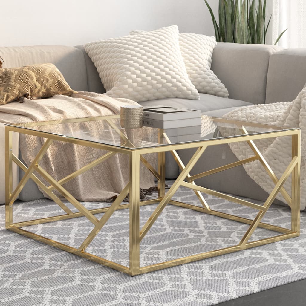 Coffee Table Gold Stainless Steel and Tempered Glass - Discount Dealers
