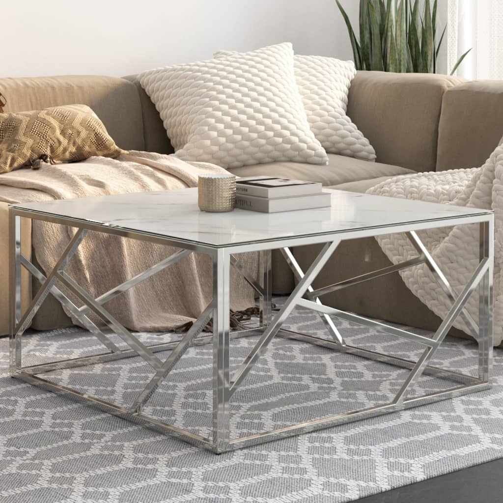 Coffee Table Silver Stainless Steel and Tempered Glass - Merlin Deals