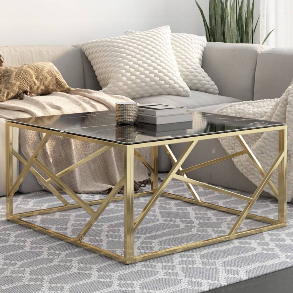 Coffee Table Gold Stainless Steel and Tempered Glass - Discount Dealers
