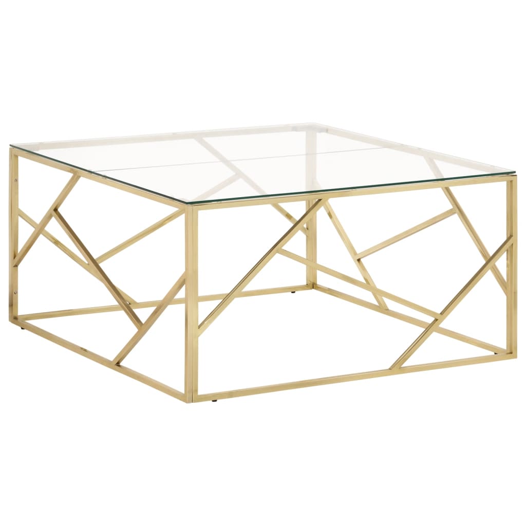 Coffee Table Gold Stainless Steel and Tempered Glass - Design Hut