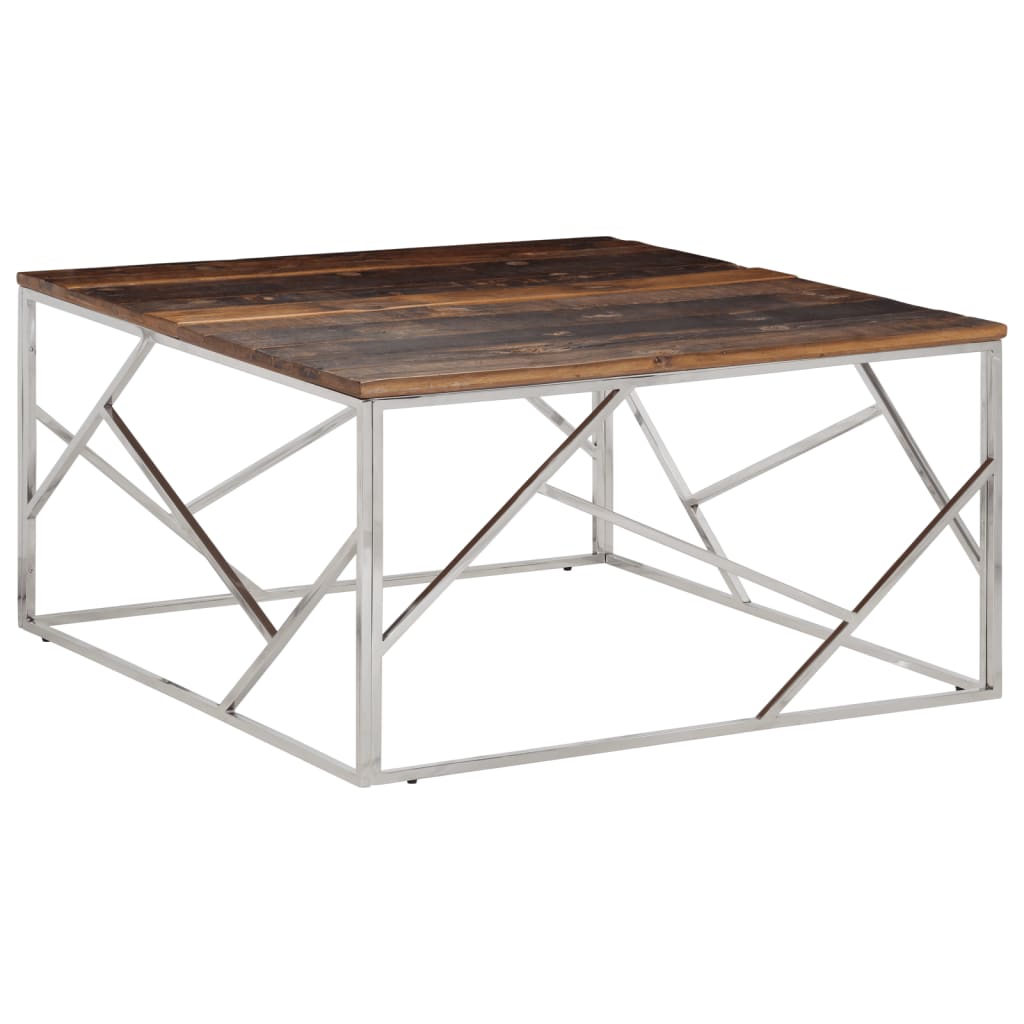 Coffee Table Silver Stainless Steel and Solid Wood Sleeper - vid-349957 - Discount Dealers