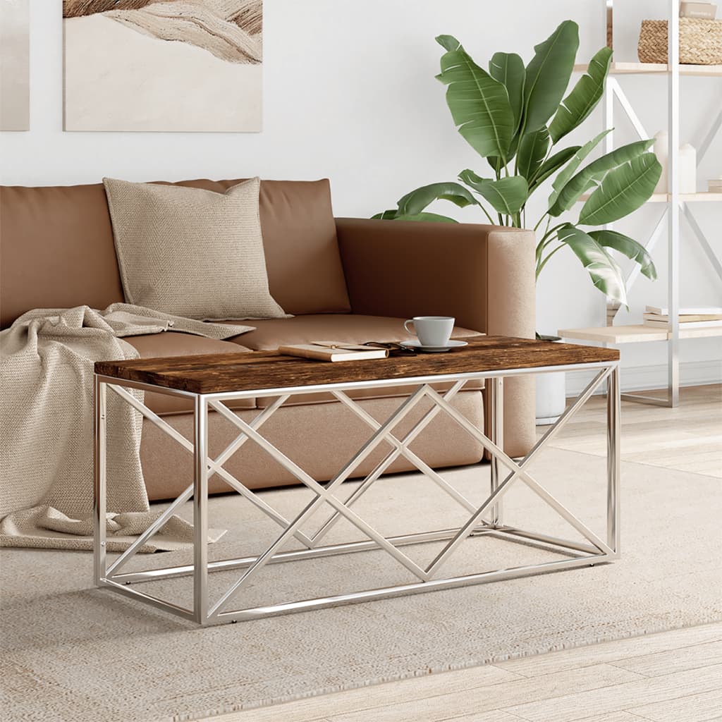 Coffee Table Stainless Steel and Solid Wood Reclaimed - The Home Maker