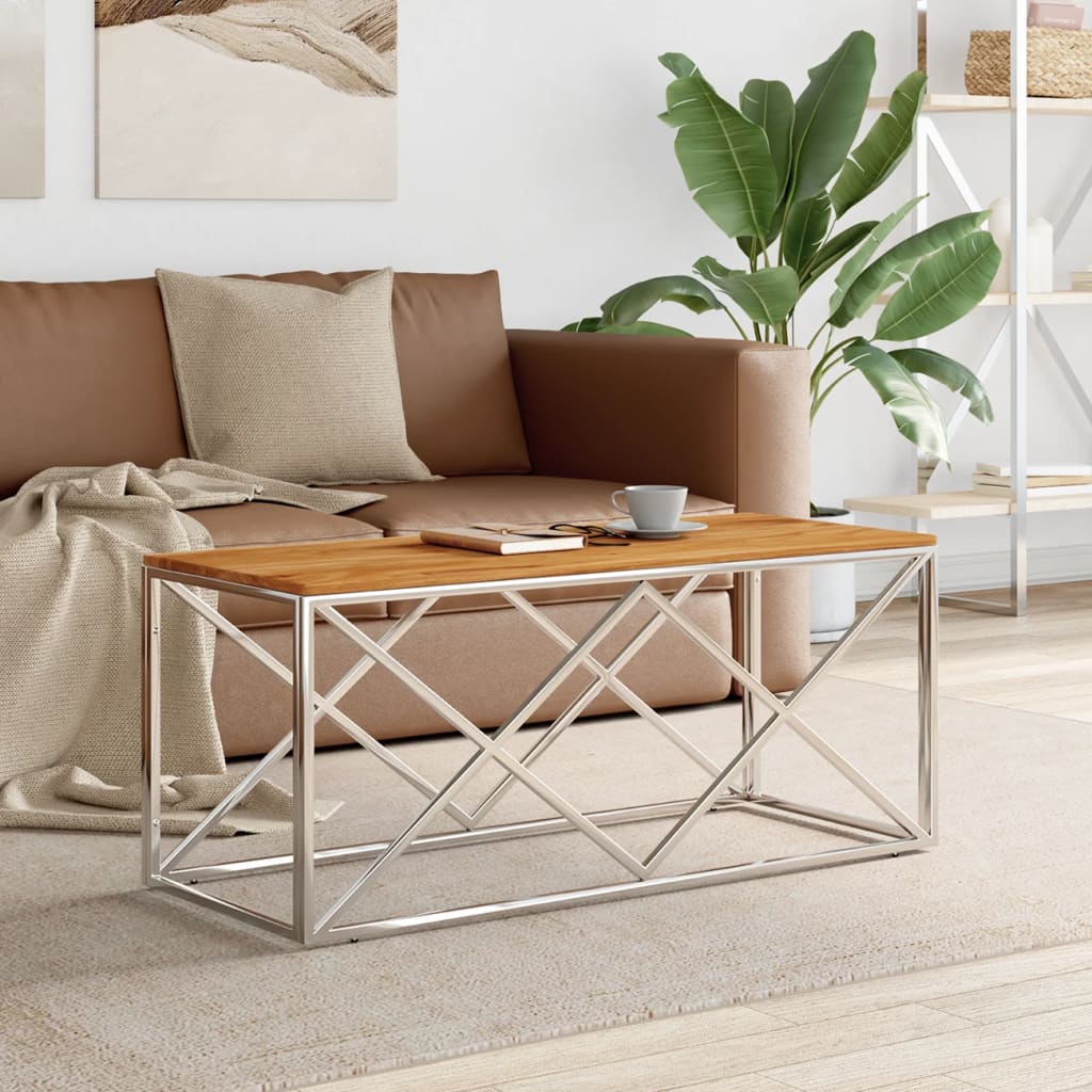 Coffee Table Stainless Steel and Solid Wood Acacia - Brittle & Co