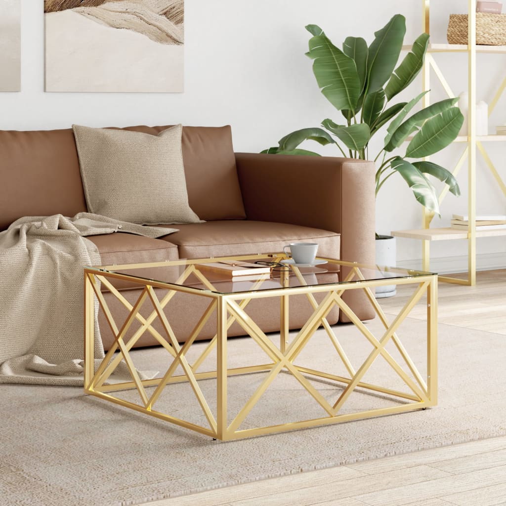 Coffee Table 80x80x40cm Stainless Steel and Glass - Merkel Designers
