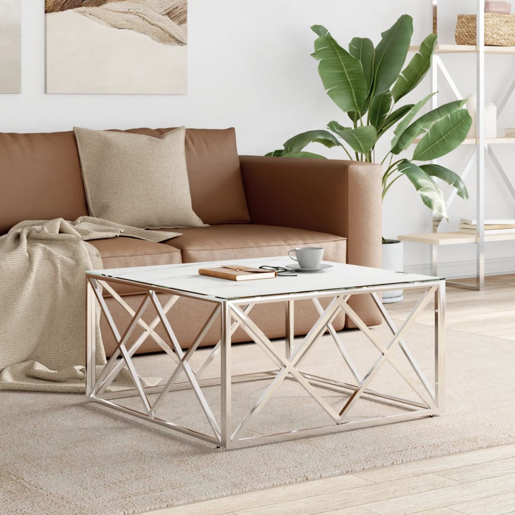 Coffee Table Silver 80x80x40cm Stainless Steel and Glass - Tyrell & Tyrell