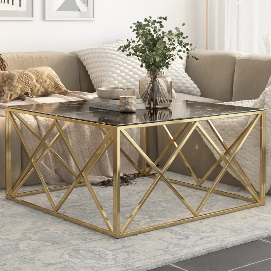 Coffee Table Gold Stainless Steel and Tempered Glass - Design Hut
