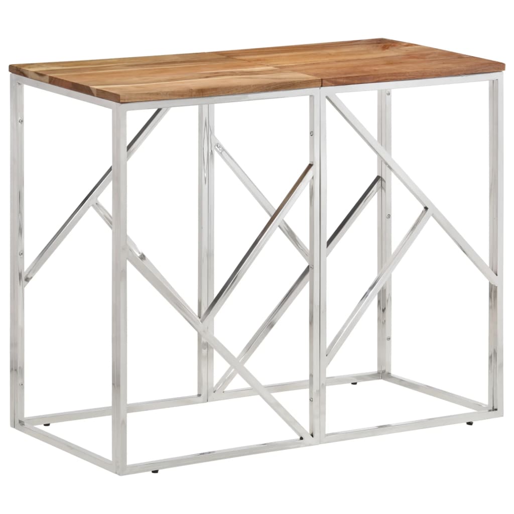 Console Table Silver Stainless Steel and Solid Wood Acacia - vid-349991 - Decor Base