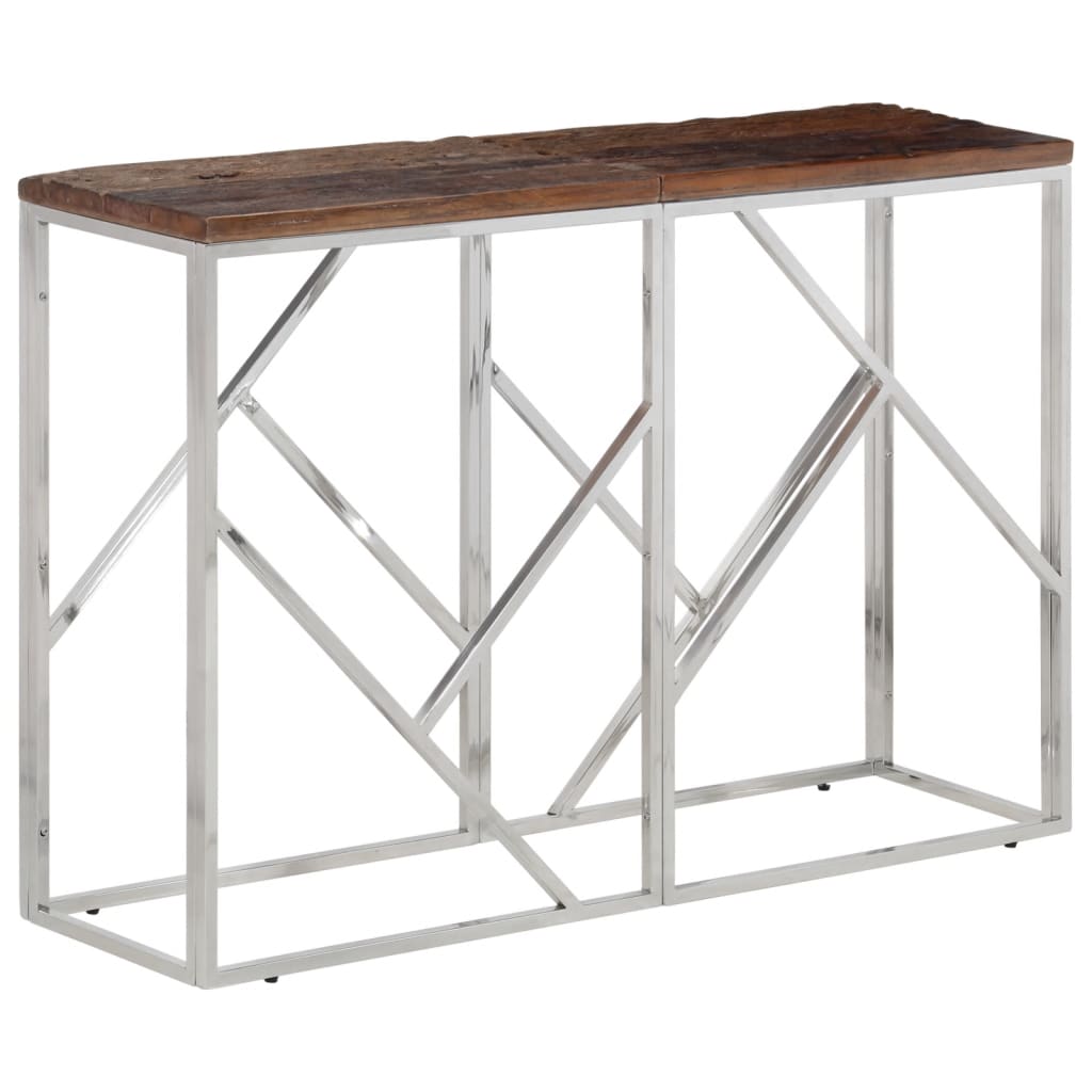 Console Table Silver Stainless Steel and Solid Wood Sleeper - vid-349997 - Decor Base
