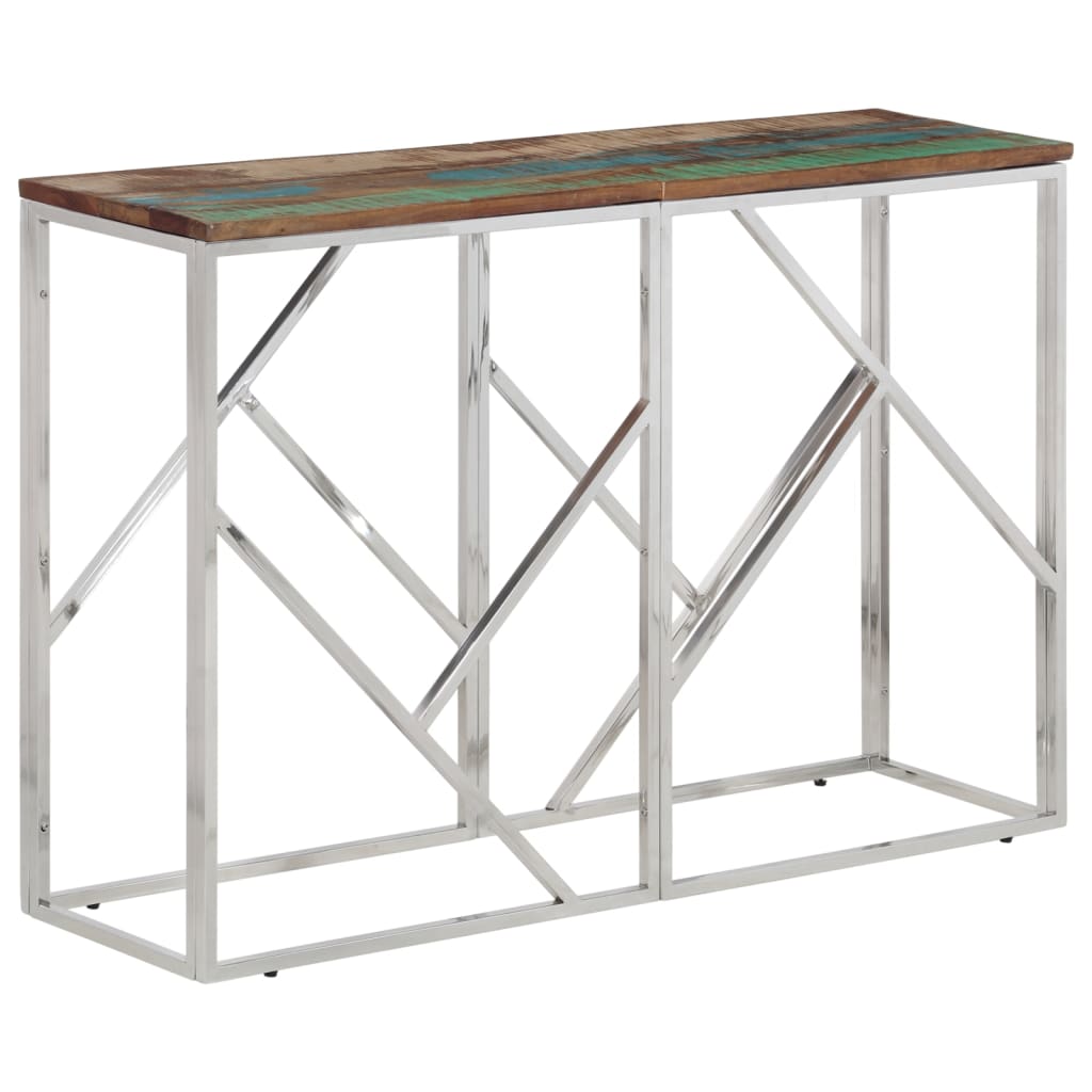 Console Table Silver Stainless Steel and Solid Wood Reclaimed - vid-350000 - Decor Base