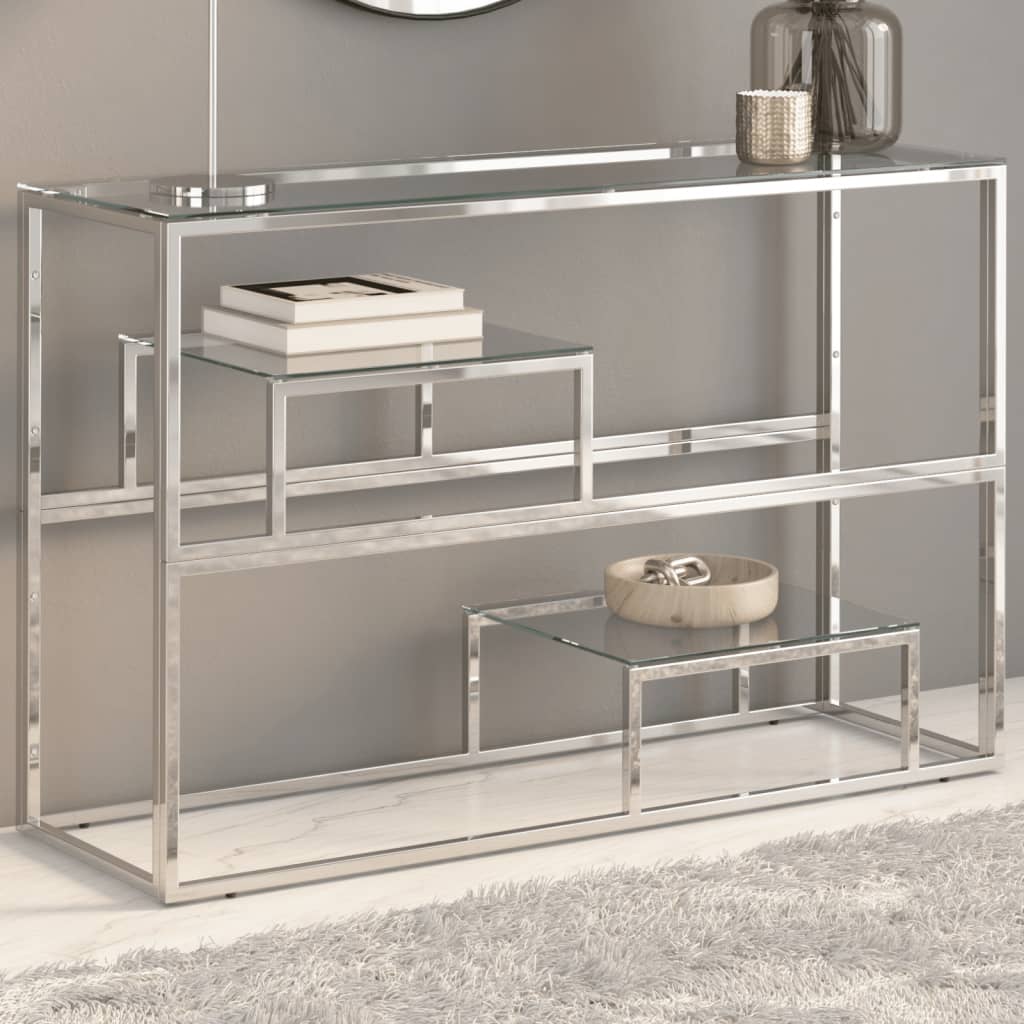 Console Table Silver Stainless Steel and Tempered Glass - Merkel Designers