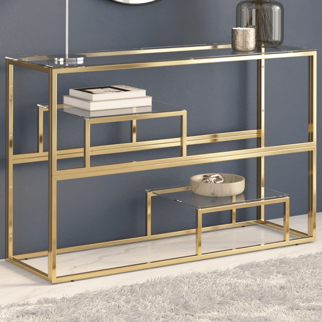 Console Table Gold Stainless Steel and Tempered Glass - Casper Homes