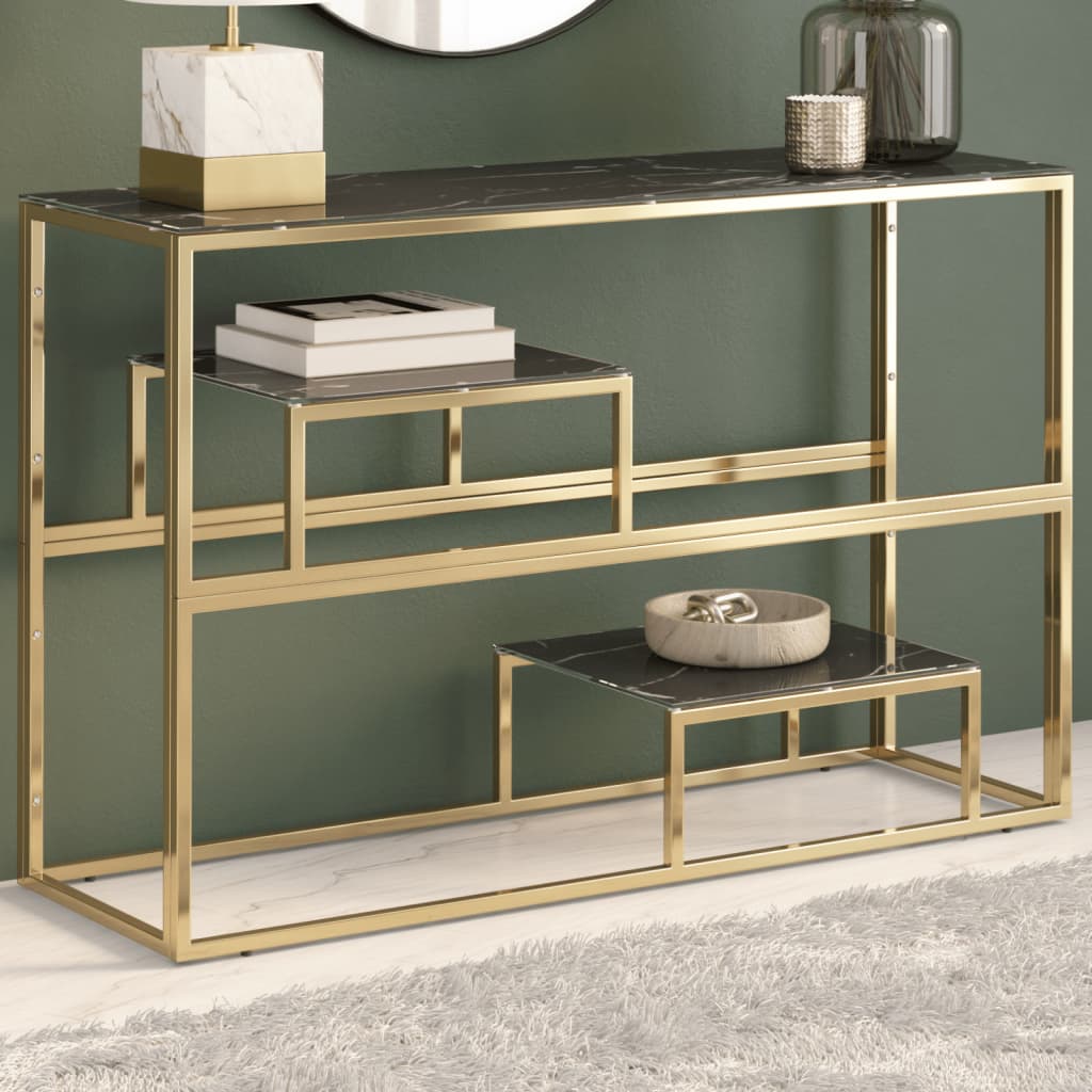 Console Table Gold Stainless Steel and Tempered Glass - Casper Homes
