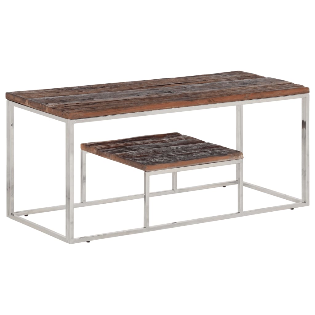Coffee Table Silver Stainless Steel and Solid Wood Sleeper - vid-350021 - Design Hut