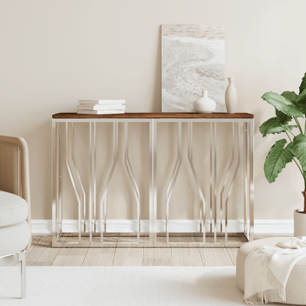 Console Table Stainless Steel and Solid Wood Reclaimed - Unbeatable Bargains