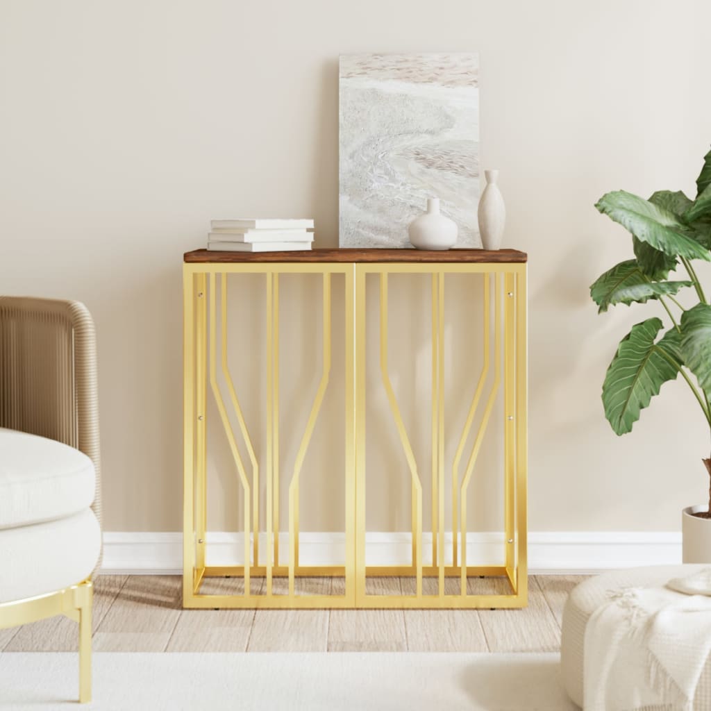 Console Table Gold Stainless Steel and Solid Wood Reclaimed - All Things Good