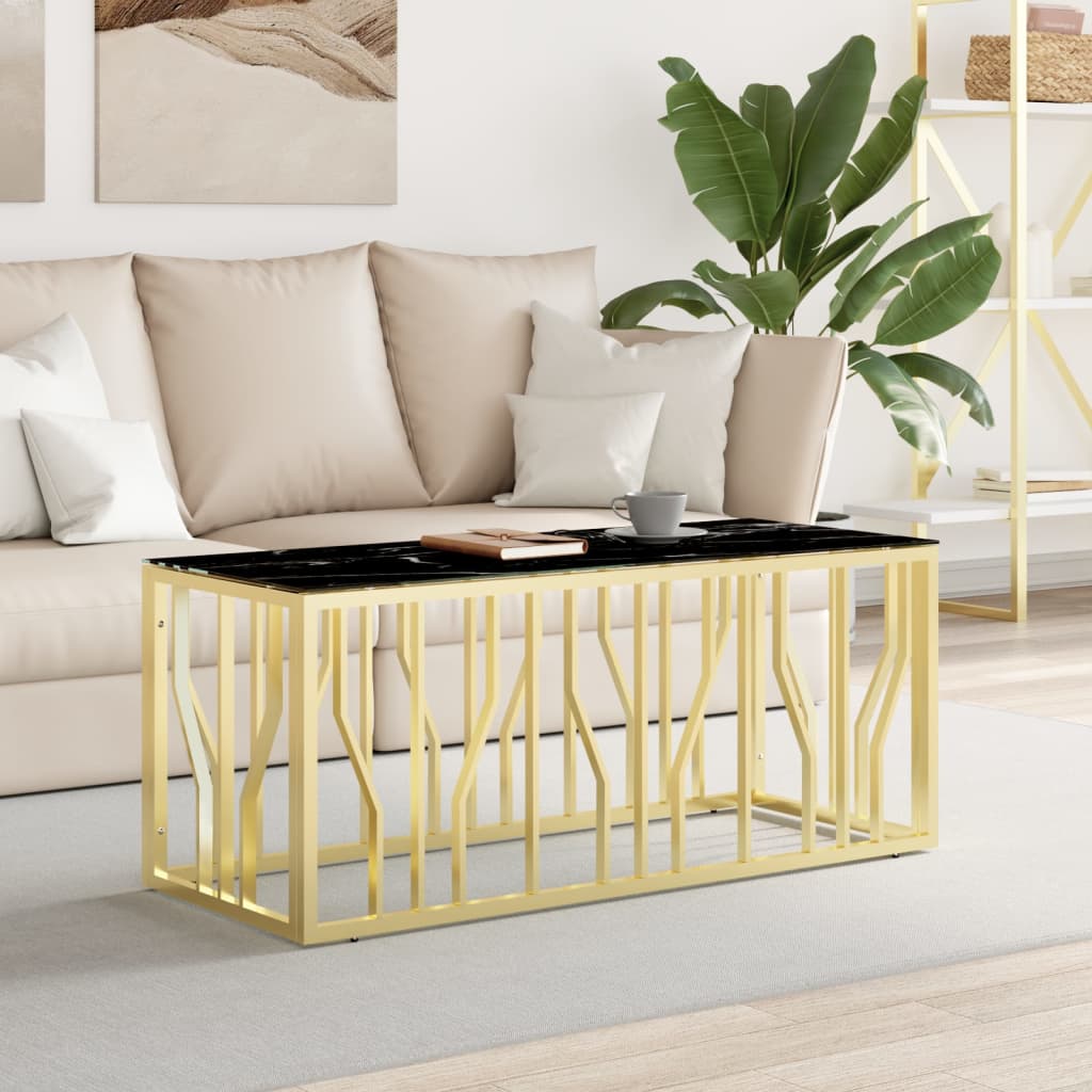 Coffee Table Gold 110x45x45 cm Stainless Steel and Glass - All Things Good