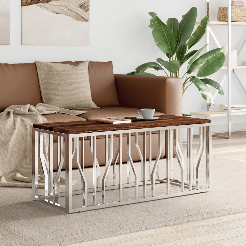 Coffee Table Stainless Steel and Solid Wood Reclaimed - Style and Chic