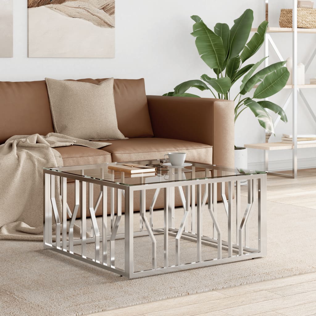 Coffee Table 80x80x40 cm Stainless Steel and Glass - Sid & Sam