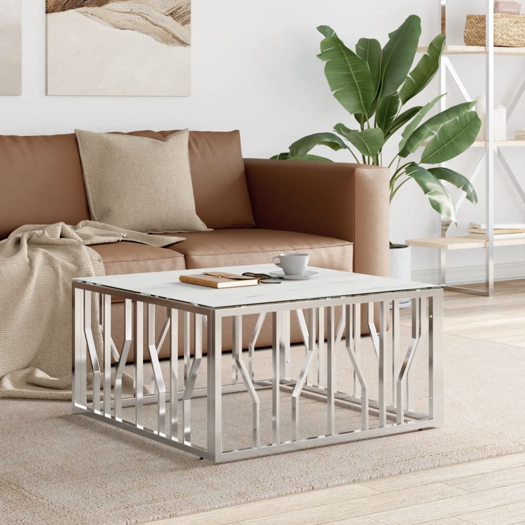 Coffee Table Silver 80x80x40 cm Stainless Steel and Glass - R and M Furniture