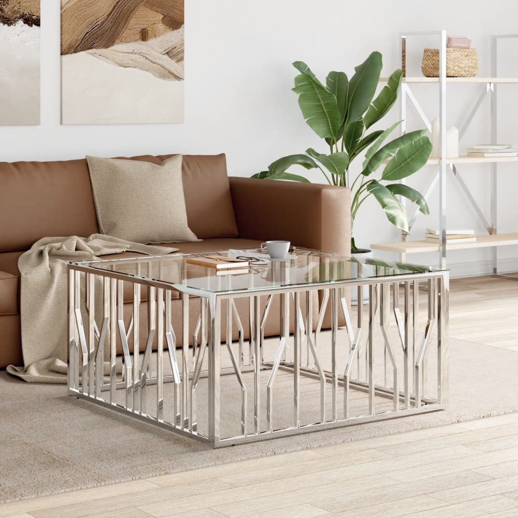 Coffee Table 100x100x50 cm Stainless Steel and Glass - All Things Good