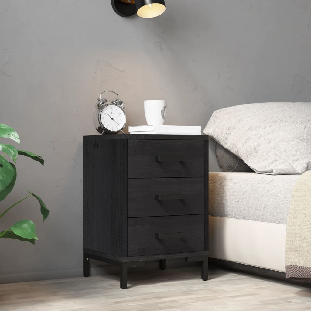 Bedside Table - KINSTON Nightstand Black 36cm - R and M Furniture