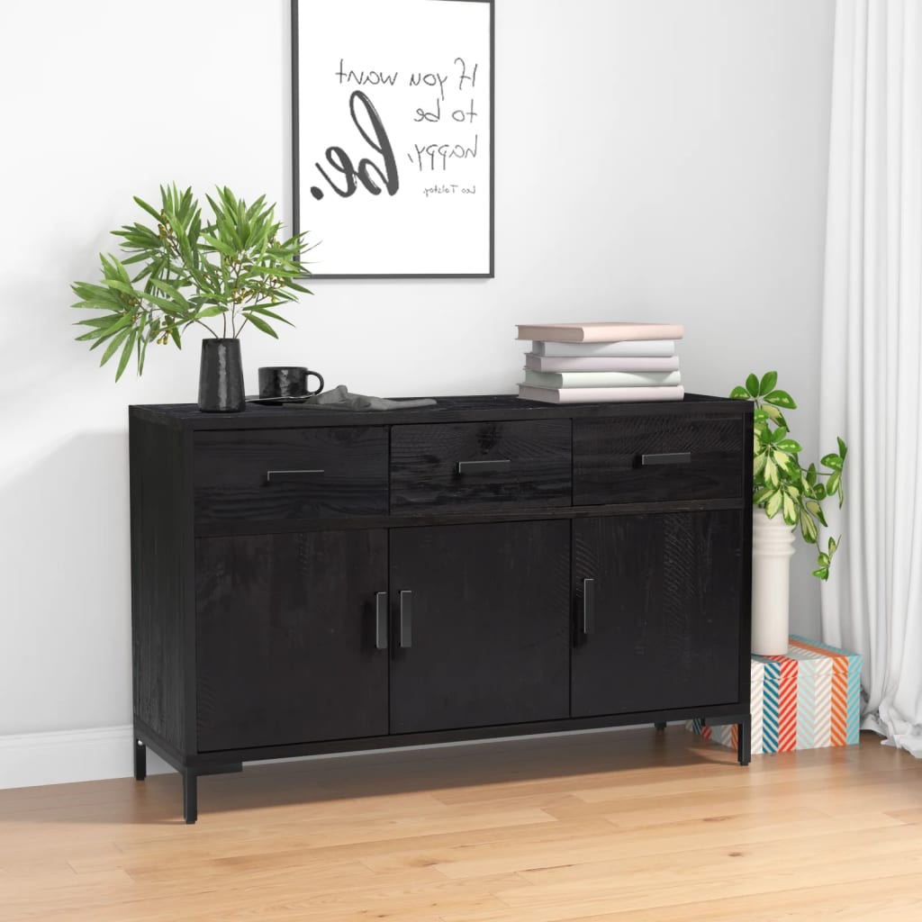 Sideboard Black 110x35x70 cm Solid Pinewood - Decor Base