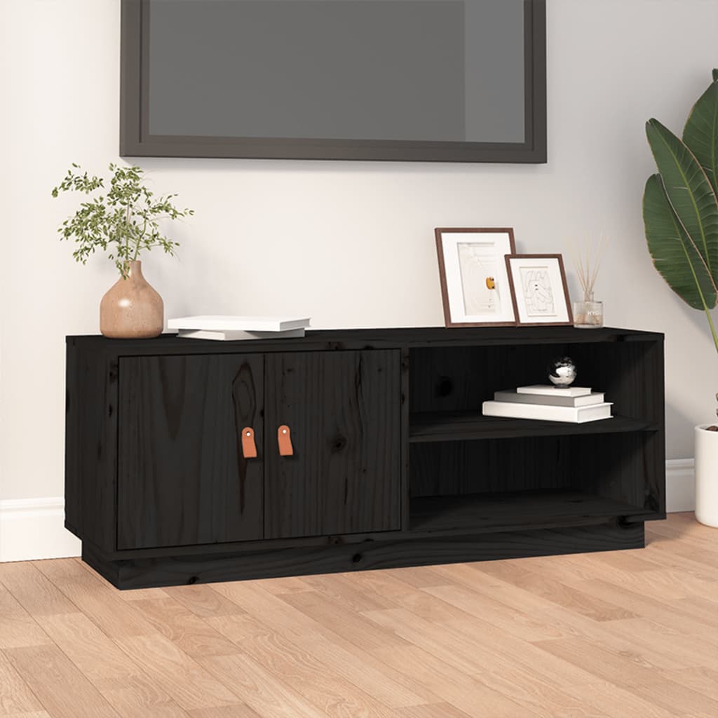 TV Cabinet Black 105x34x40 cm Solid Wood Pine - Millennium Furniture