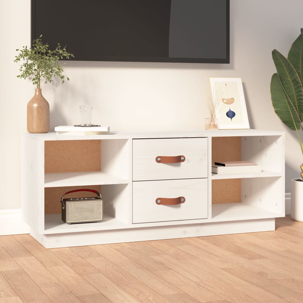TV Cabinet White 100x34x40 cm Solid Wood Pine - Millennium Furniture