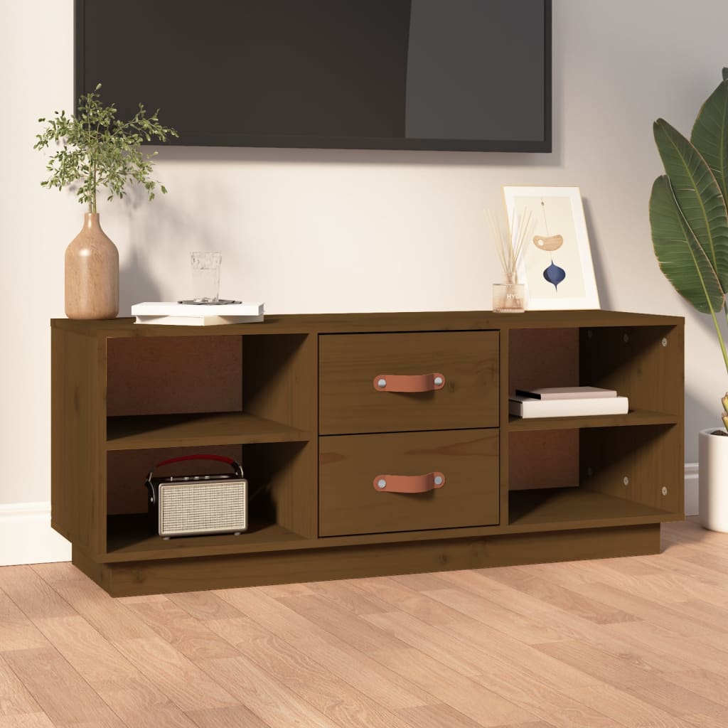 TV Cabinet Honey Brown 100x34x40 cm Solid Wood Pine - Merkel Designers