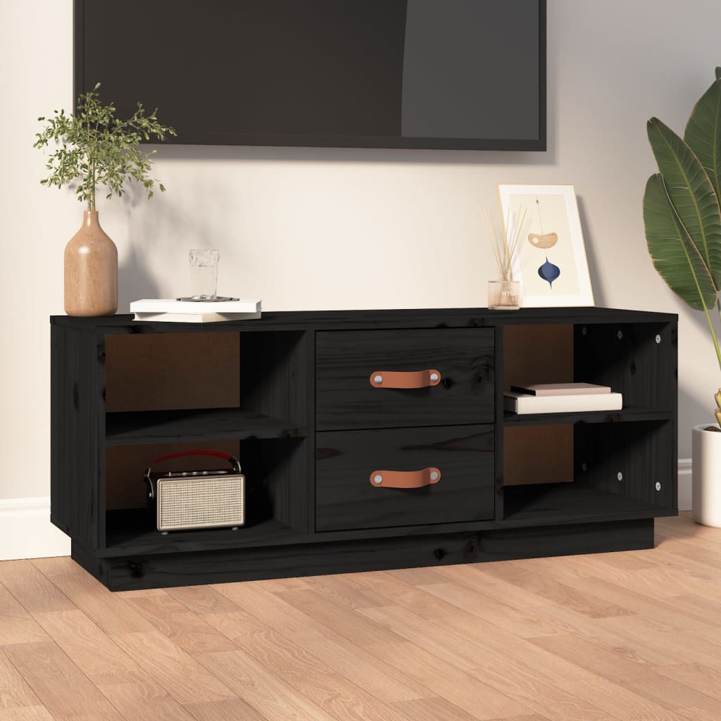 TV Cabinet Black 100x34x40 cm Solid Wood Pine - Tyrell & Tyrell