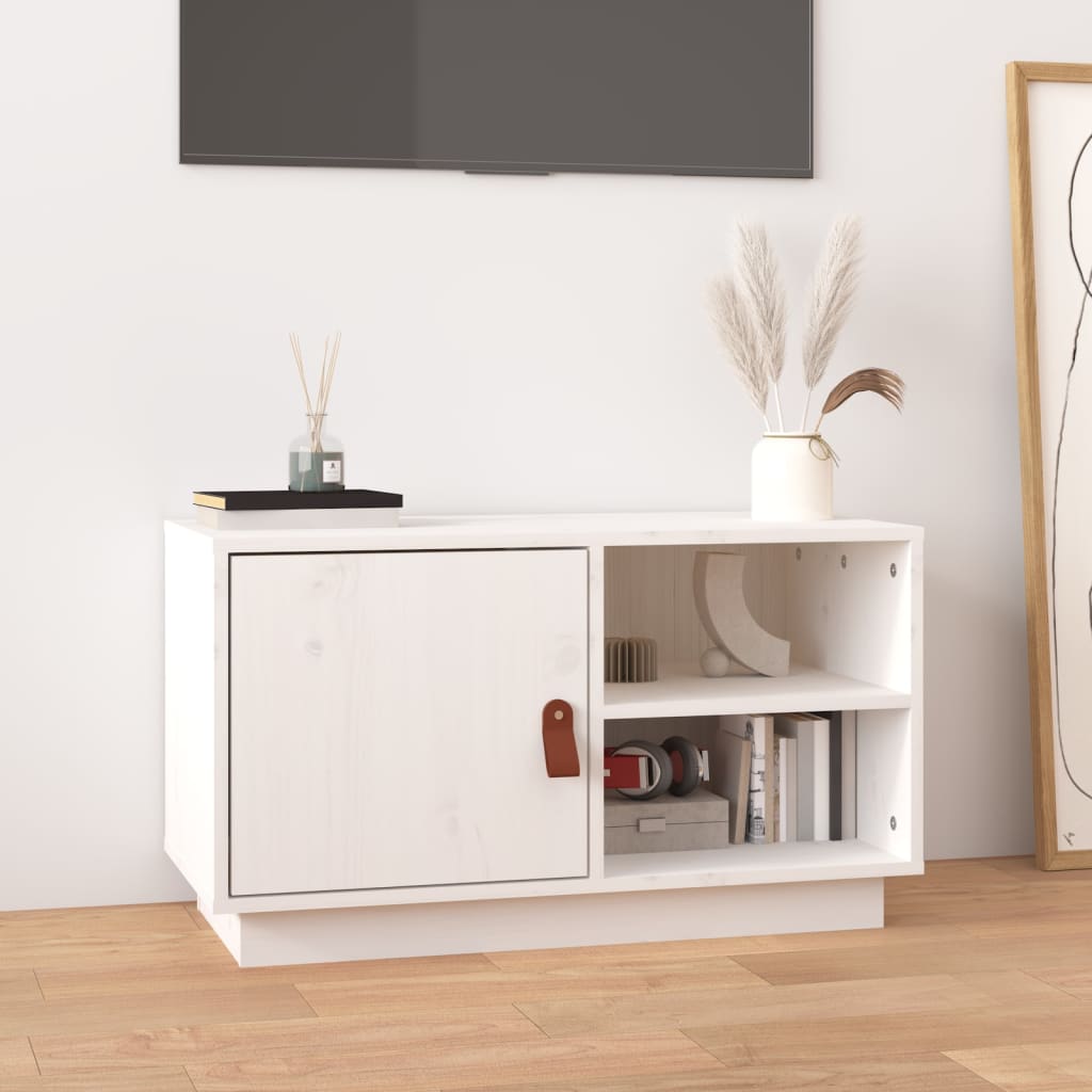 TV Cabinet White 70x34x40 cm Solid Wood Pine - Tyrell & Tyrell