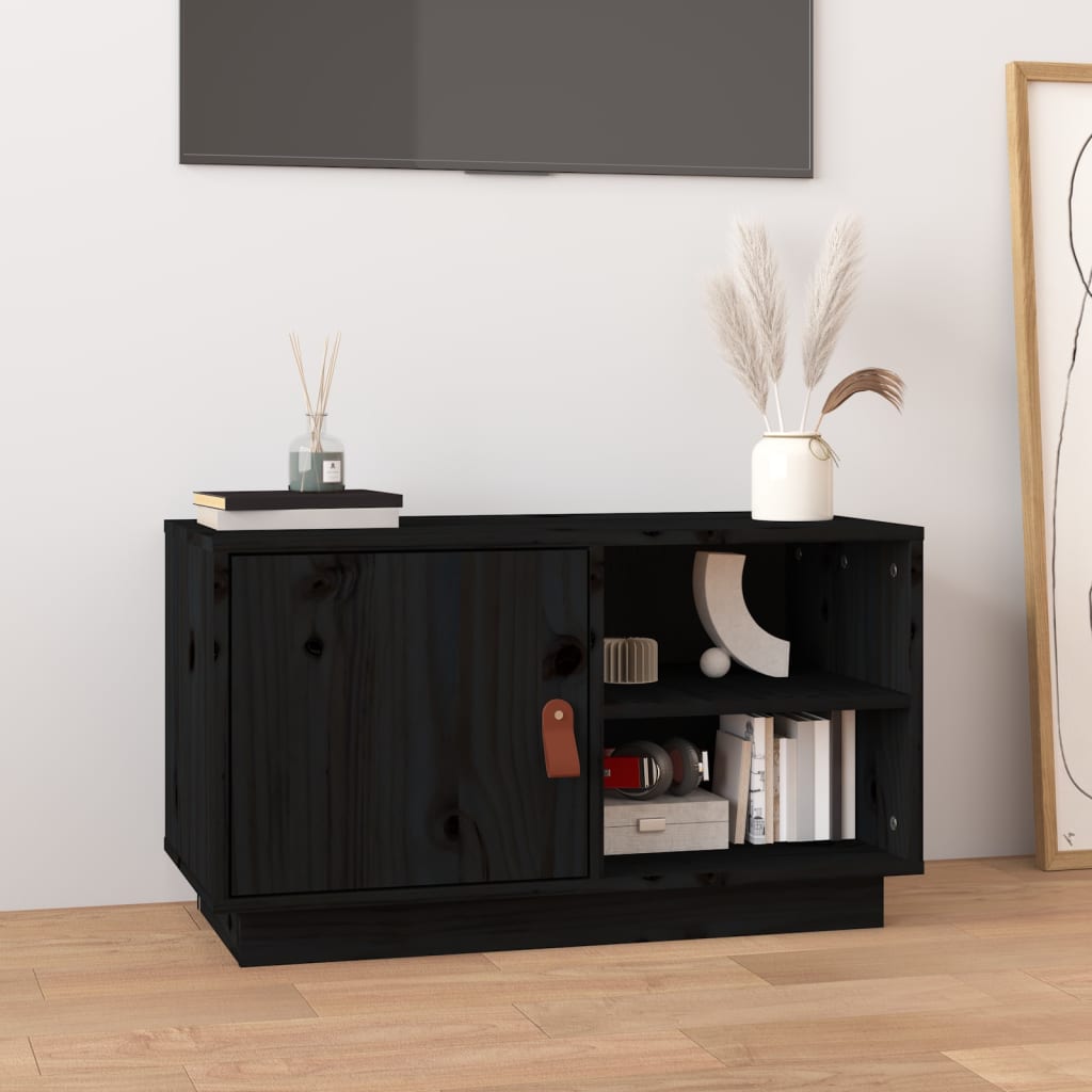 TV Cabinet Black 70x34x40 cm Solid Wood Pine - Millennium Furniture