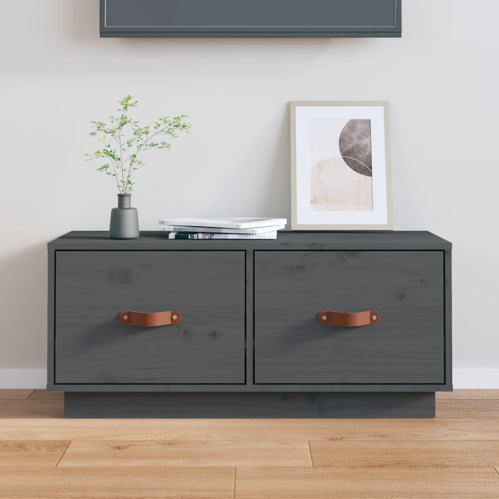 TV Cabinet Grey 80x34x35 cm Solid Wood Pine - Sid & Sam