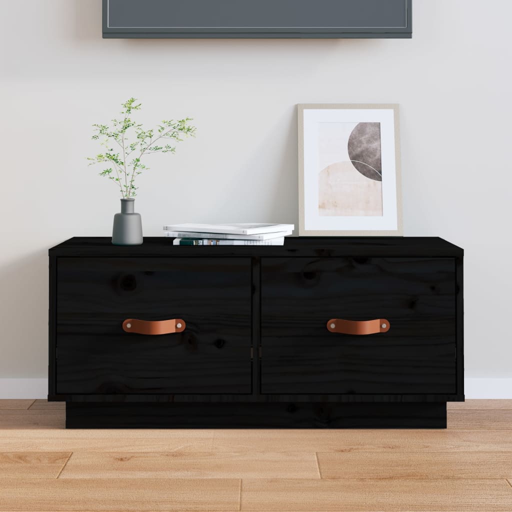 TV Cabinet Black 80x34x35 cm Solid Wood Pine - Discount Dealers