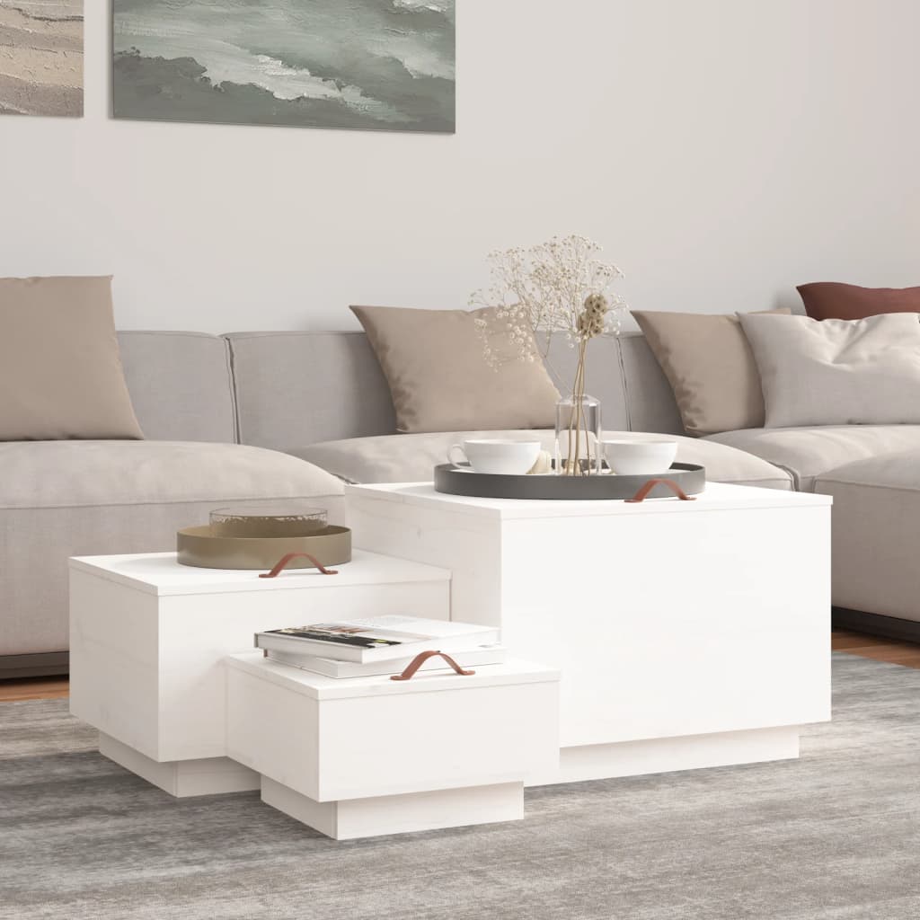 Storage Boxes with Lids 3 pcs White Solid Wood Pine - R and M Furniture