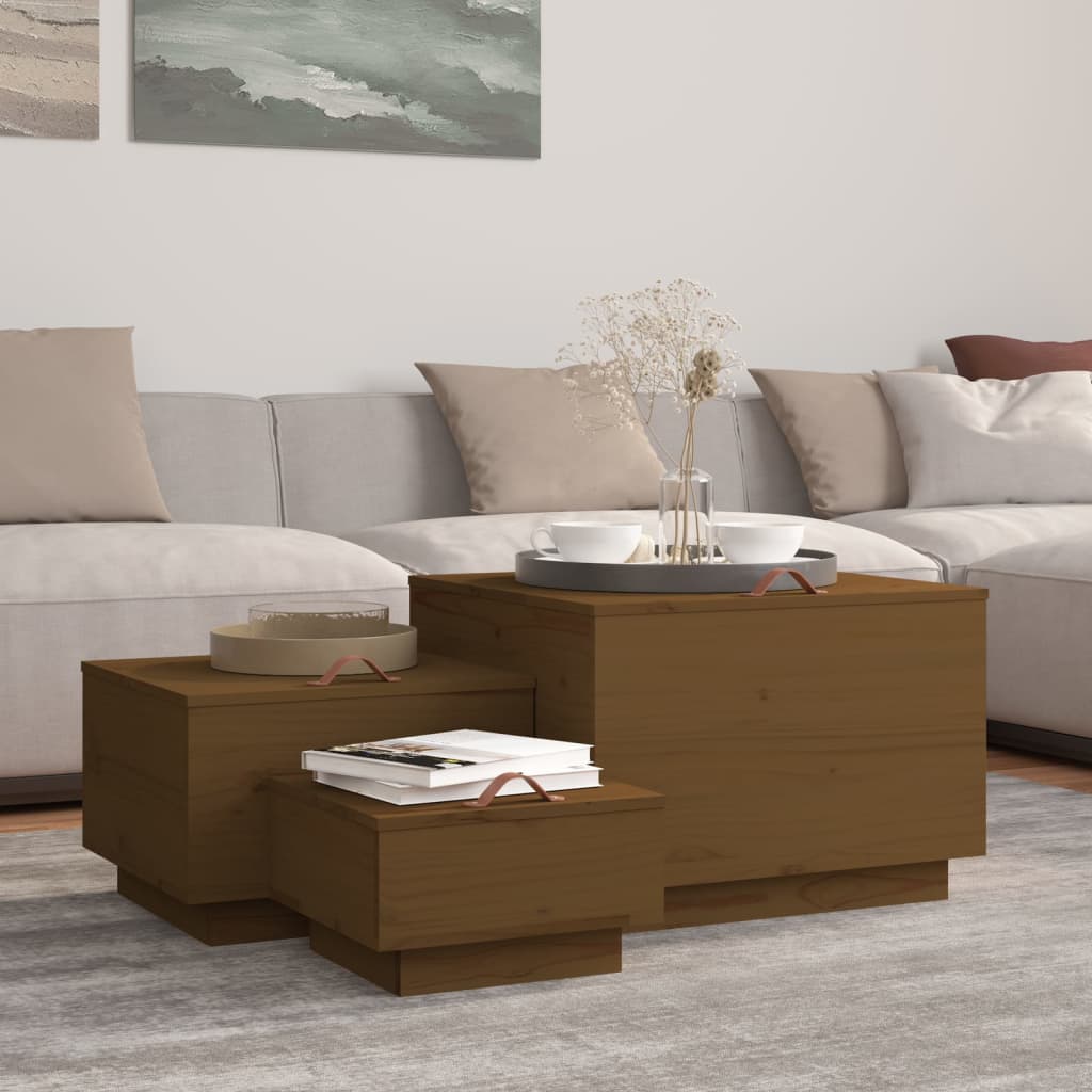 Storage Boxes with Lids 3 pcs Honey Brown Solid Wood Pine - Tyrell & Tyrell