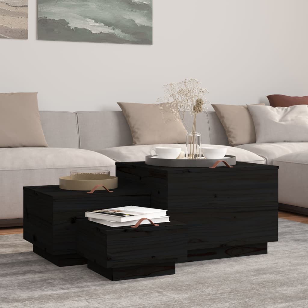 Storage Boxes with Lids 3 pcs Black Solid Wood Pine - Merkel Designers